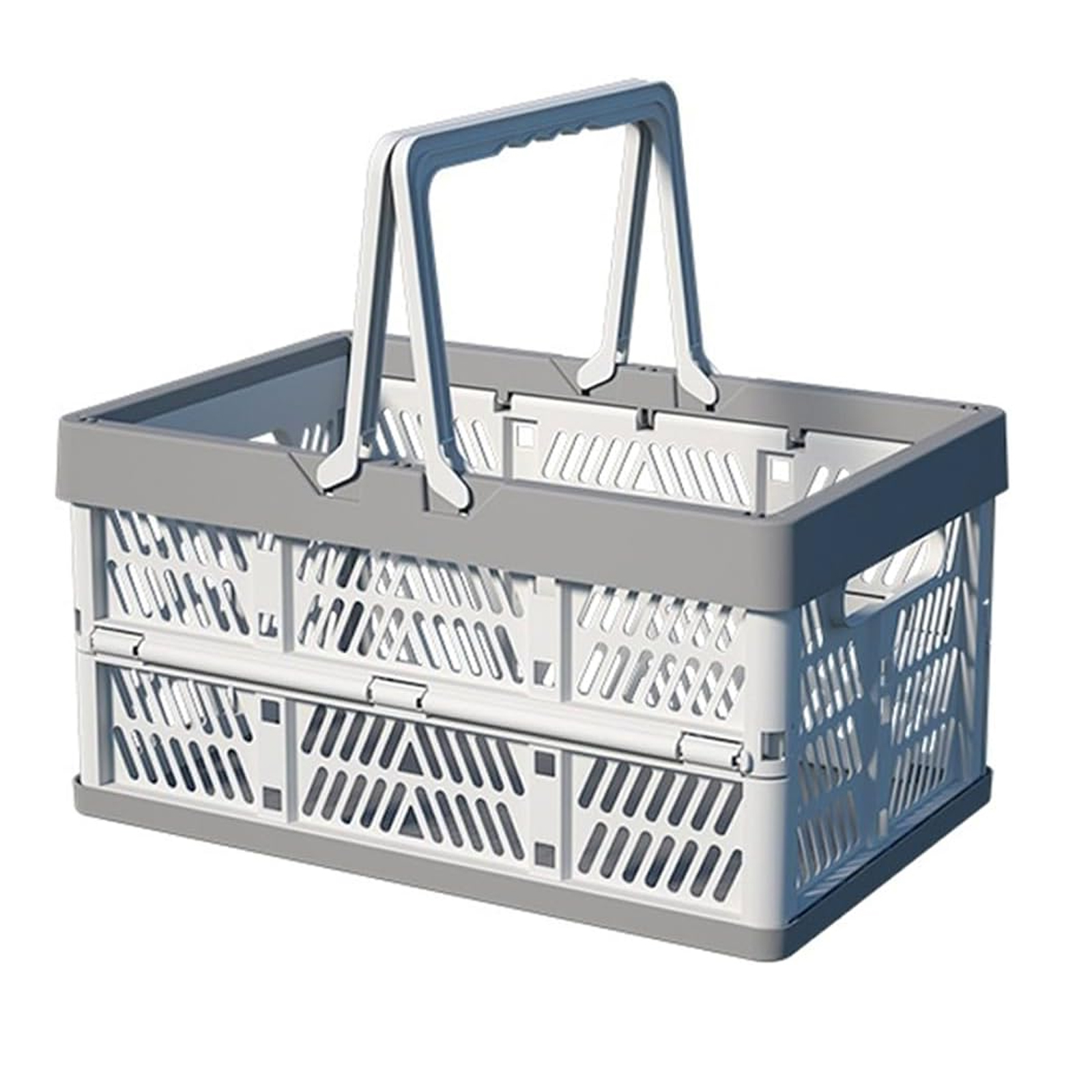1 Pack Collapsible Shopping Basket, 30x20x16.5cm Collapsible Storage Crate Plastic Storage Baskets for Organizing Foldable Picnic Basket with Handles for Home, Kitchen, Office (Gray)